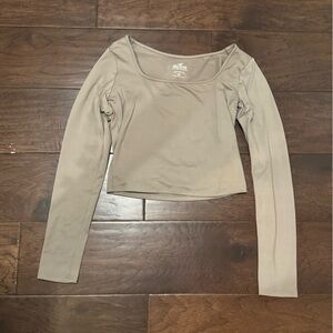 Beige Long Sleeve Crop Top